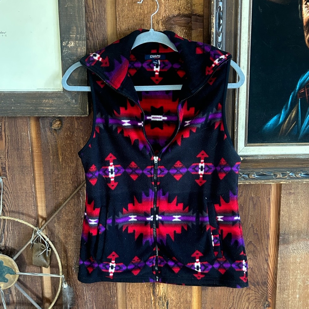 Chaps Southwestern Multicolor Y2K Full Zip Fleece Outdoor Casual Size Small